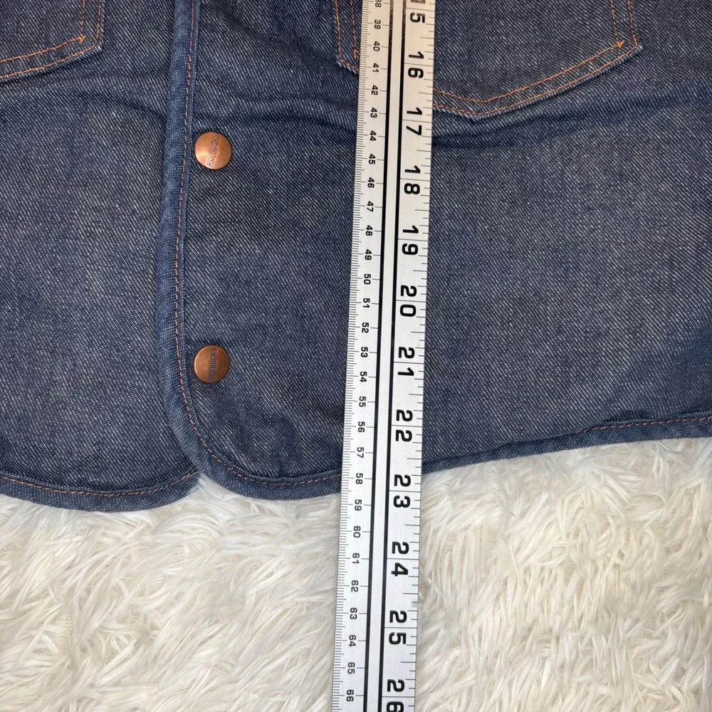 Vintage 70s Roebucks Sears Sherpa Lined Denim Vest Mens XL Snap Front Dark Wash